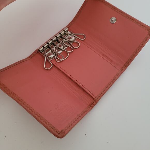 Coach Wallet Key Charm Case Holder Tan Pink Canvas Leather Logo - Picture 3 of 10